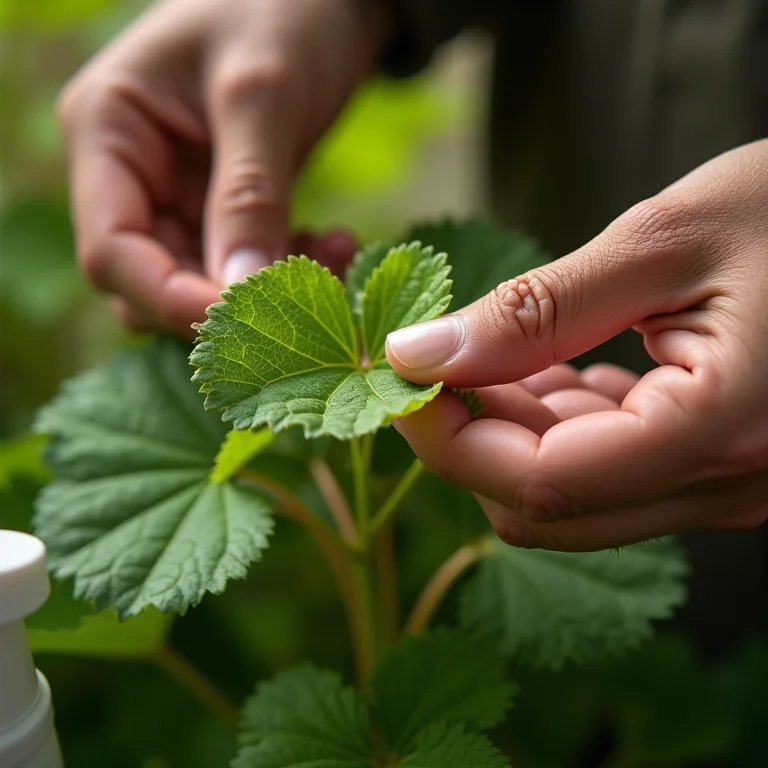 Inspeção de pragas e doenças em gerânios pendentes