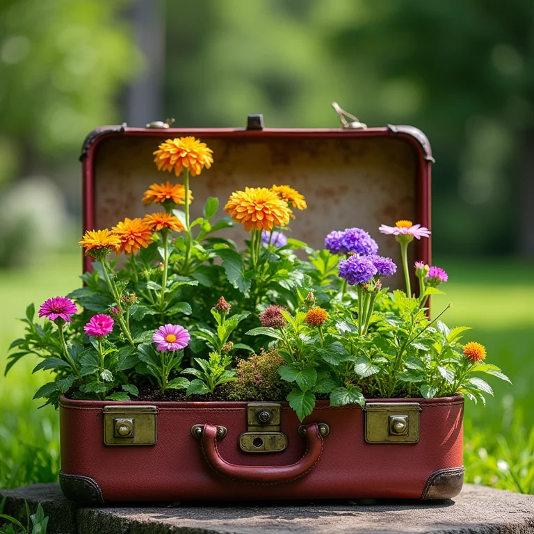 Jardim vertical original feito com mala antiga