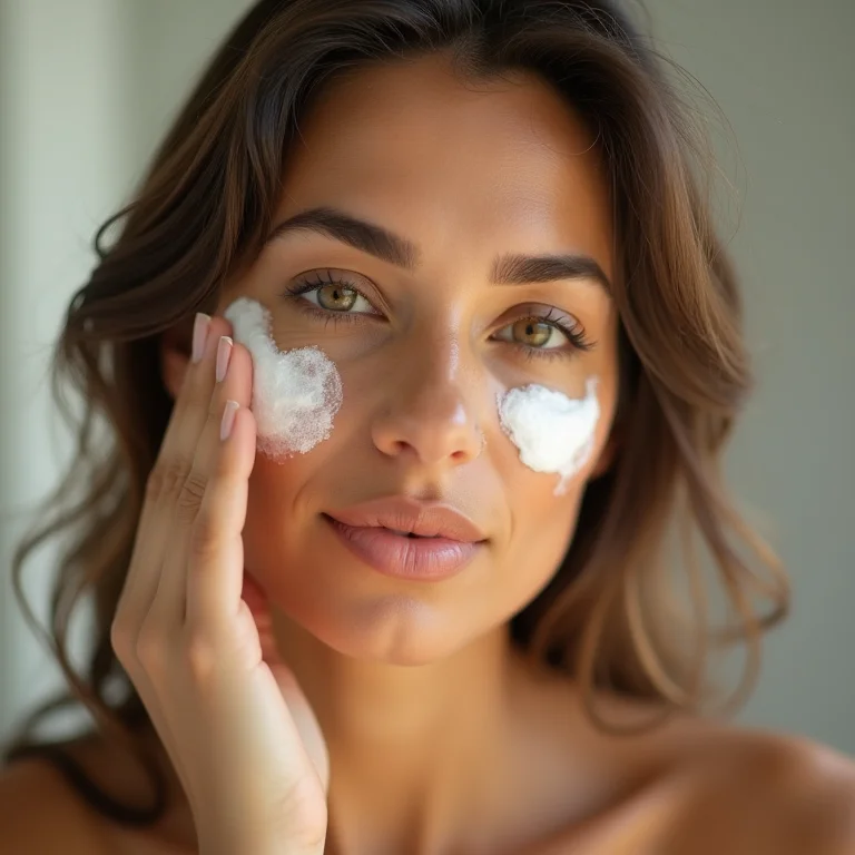 Jovem aplicando clara de ovo no rosto para firmeza