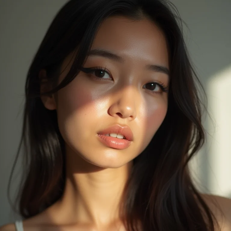 Jovem asiática-brasileira exibindo delineado duplo