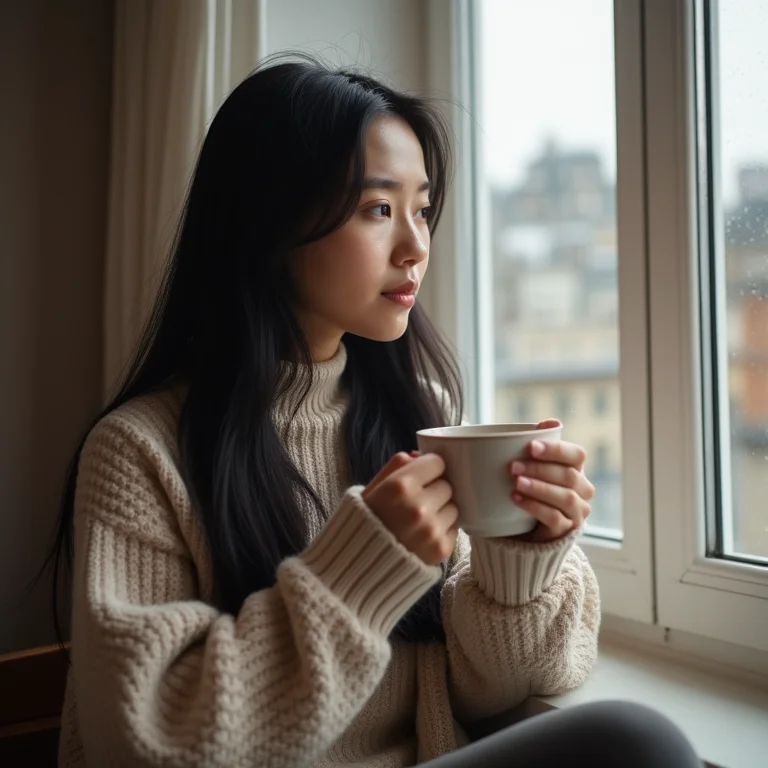 Jovem asiática-brasileira tomando chá para refluxo