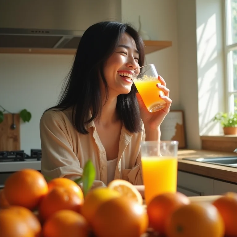 Jovem bebendo suco imunológico