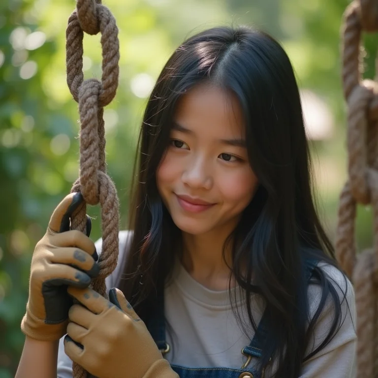 Jovem inspecionando balanço de pneu