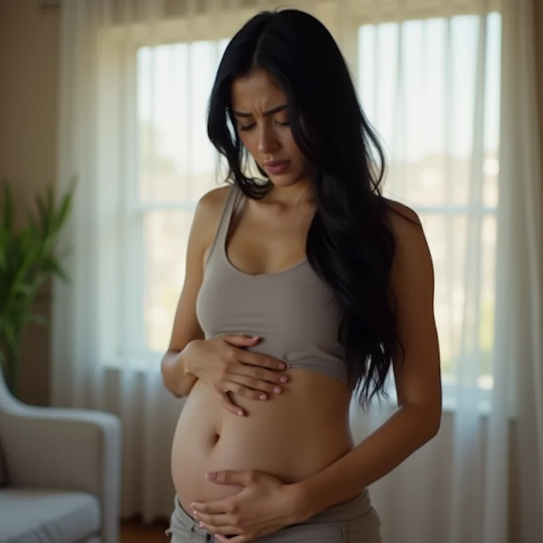 Jovem interrompendo exercícios pós-parto devido a sinal de alerta