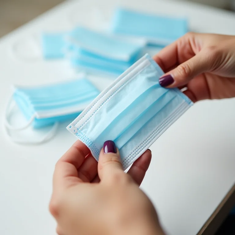 Jovem latina dobrando máscara cirúrgica descartável