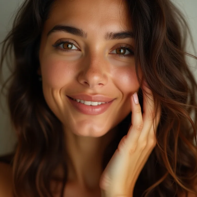 Jovem morena com pele hidratada e luminosa