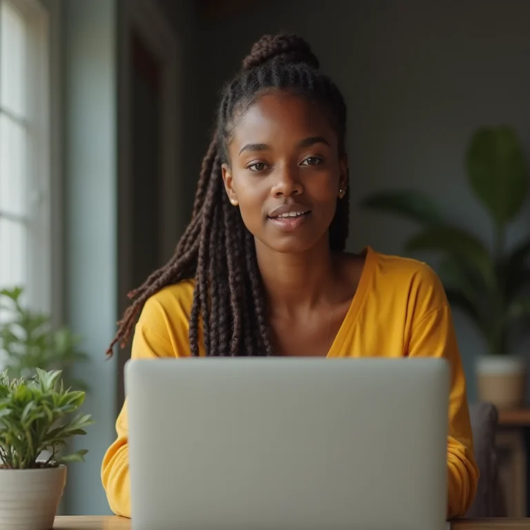 Jovem negra dizendo não em uma video chamada