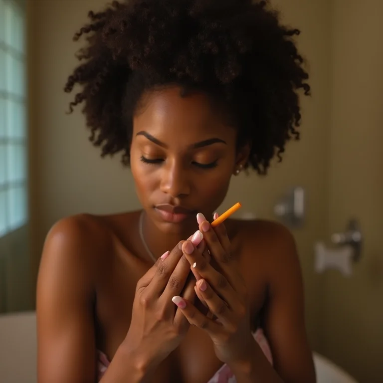 Jovem negra empurrando as cutículas