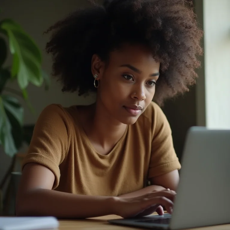 Jovem negra usando Grammarly no computador