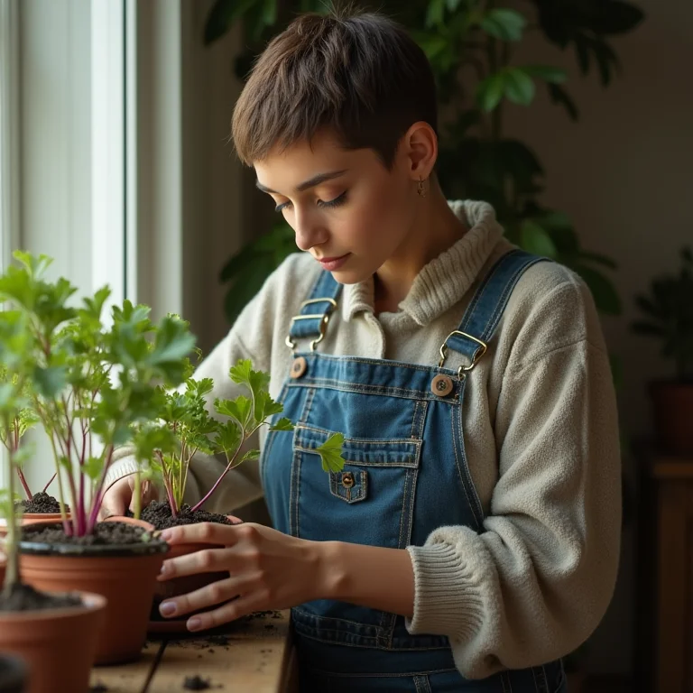 Jovem plantando sementes de beterraba em vaso