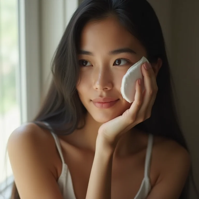 Jovem removendo maquiagem com óleo de coco.