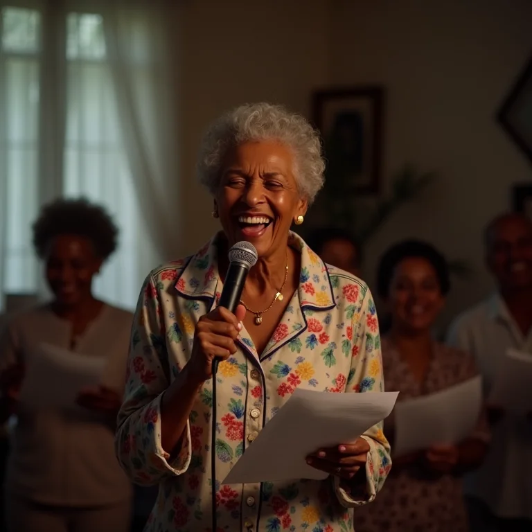 Karaokê maluco com mulher madura cantando