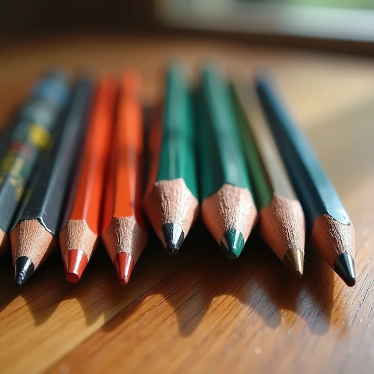 Lápis e canetas de diferentes tipos para desenho artístico.