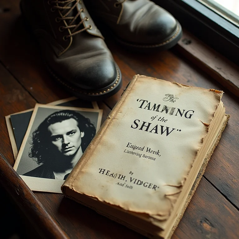 Livro 'A Megera Domada', botas e foto de Heath Ledger