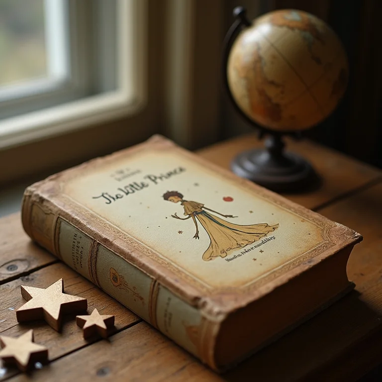Livro O Pequeno Príncipe com objetos simbólicos