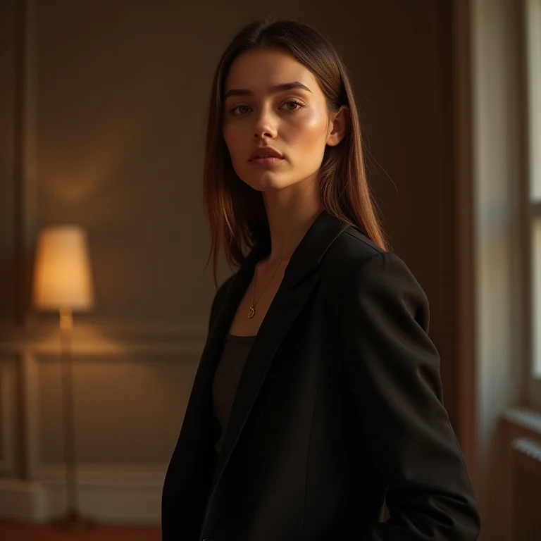 Look noturno elegante: blazer preto alongado sobre um vestido de seda para um evento especial.