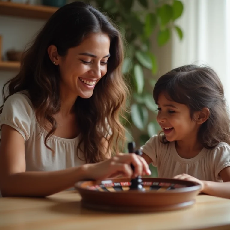 Mãe ensinando filho a usar roleta silábica.