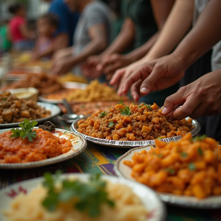 Mãos alcançando pratos da culinária local brasileira