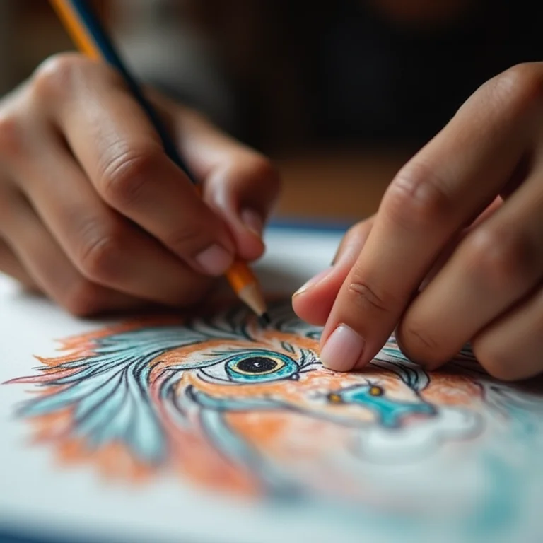 Mãos colorindo desenho de animal