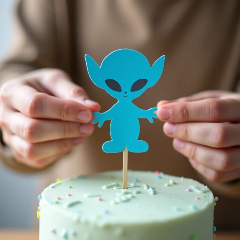 Mãos de artesã colando topper do Stitch em palito de madeira