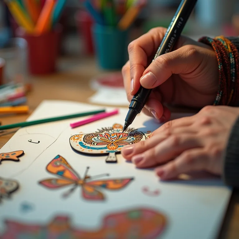 Mãos de artesã indígena personalizando topper do Stitch com nome