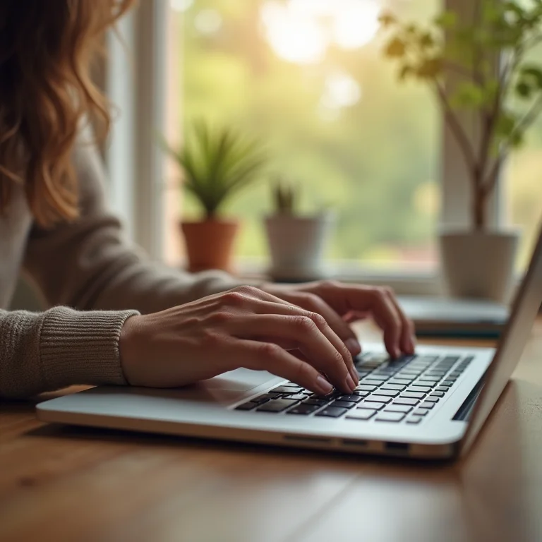 Mãos de artesã pesquisando imagens gratuitas online para artesanato