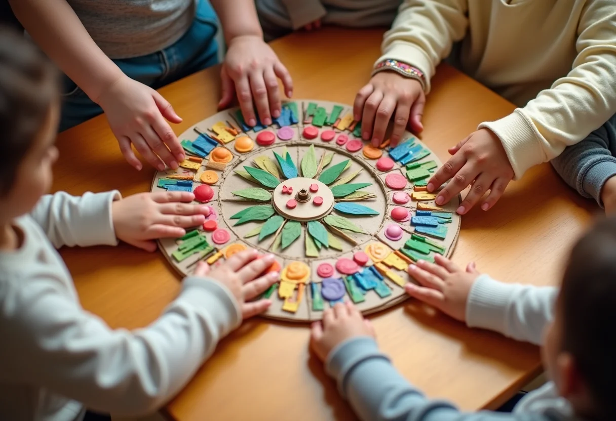 Roleta Silábica: A forma divertida de alfabetizar seus filhos Mãos de crianças brincando com roleta silábica artesanal.