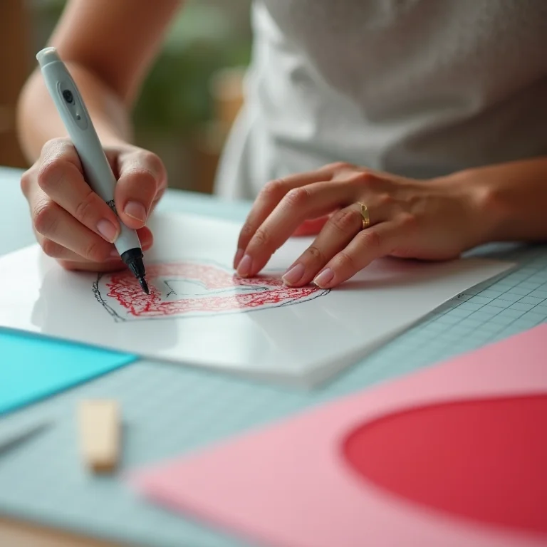 Mãos desenhando molde de coração em plástico transparente