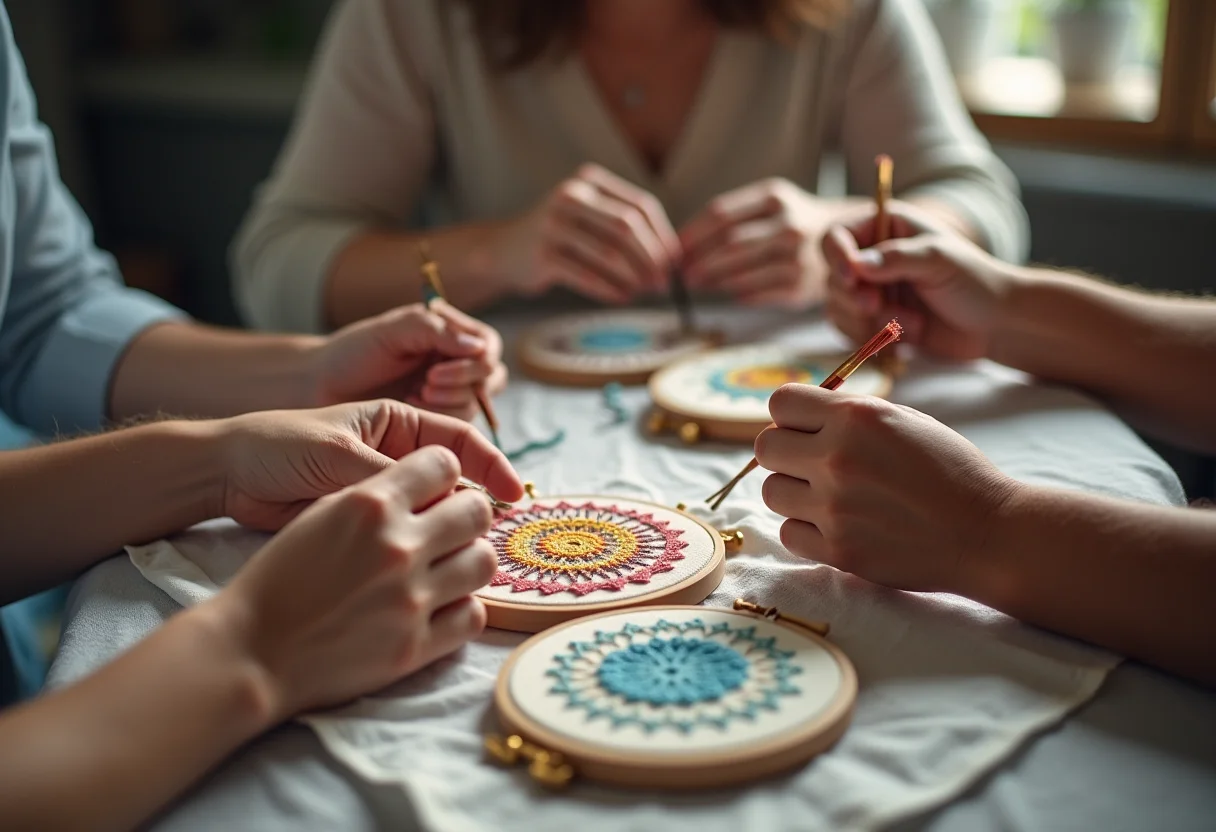 Bordado Livre para Iniciantes: Guia prático do zero ao sucesso Mãos diversas bordando juntas