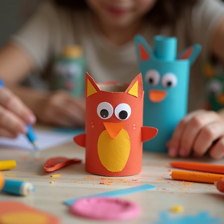 Mãos diversas criando bichinhos de rolo de papel higiênico