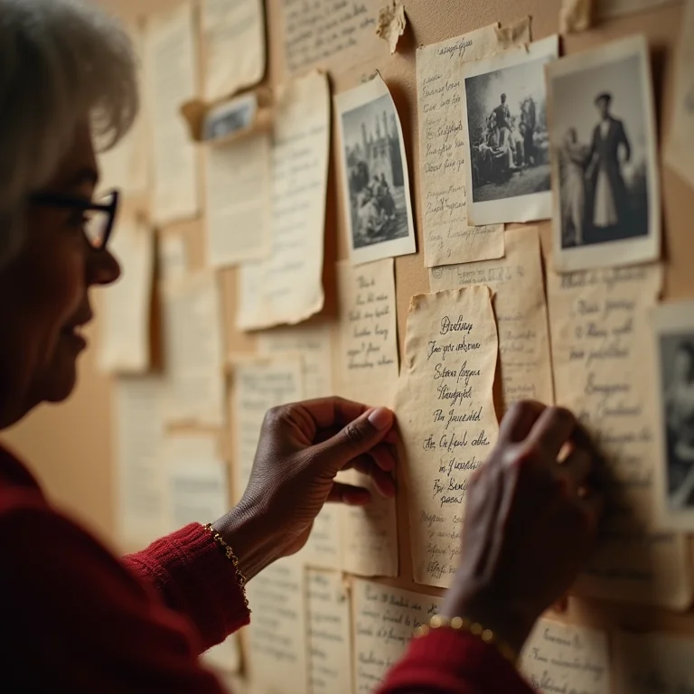 Mãos experientes criando uma linha do tempo da história negra no Brasil