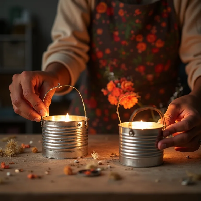 Mãos furando lata para criar lanterna de festa junina