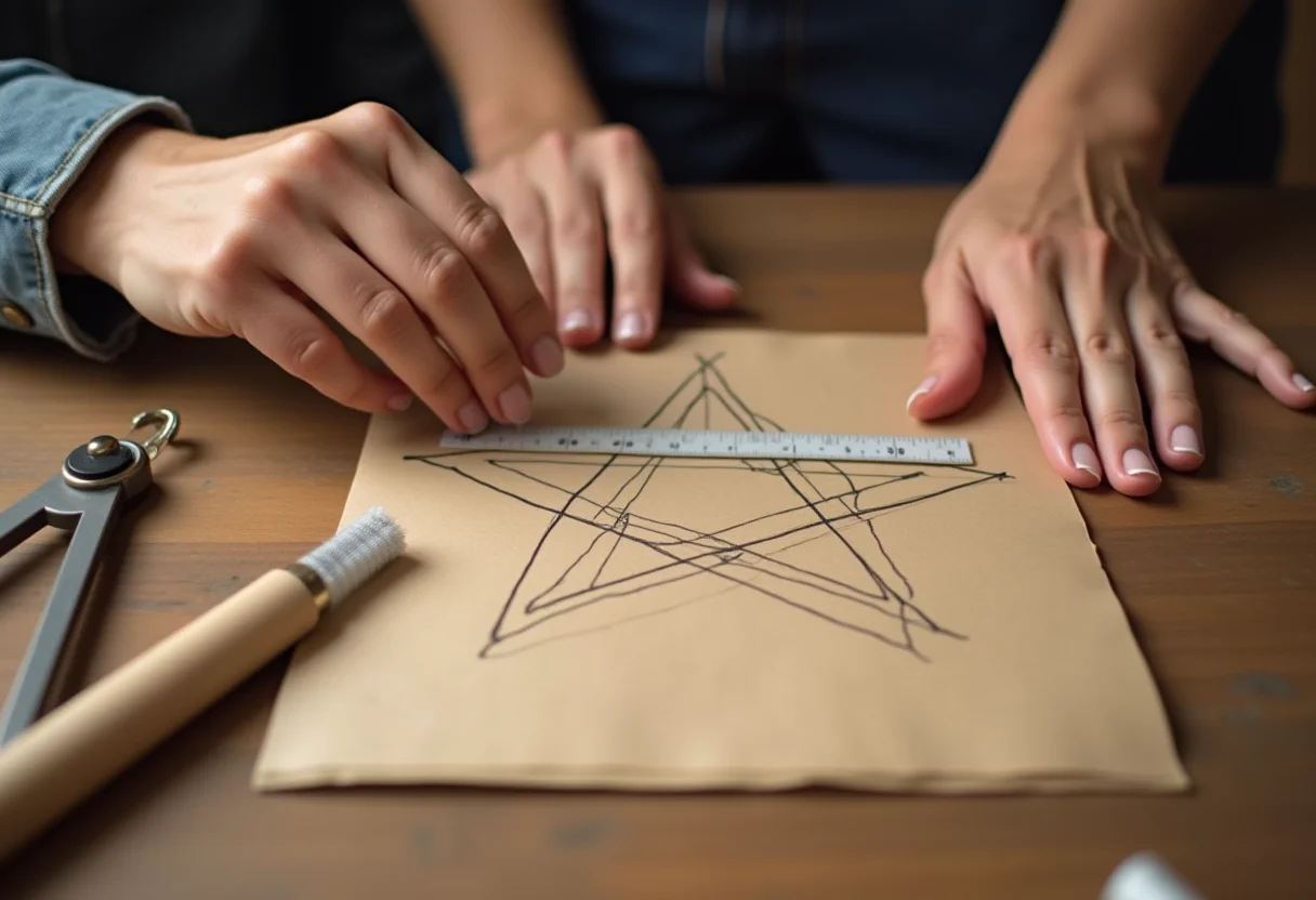 Molde de estrela perfeito: truques e materiais que fazem a diferença Mãos medindo estrela para garantir simetria no molde