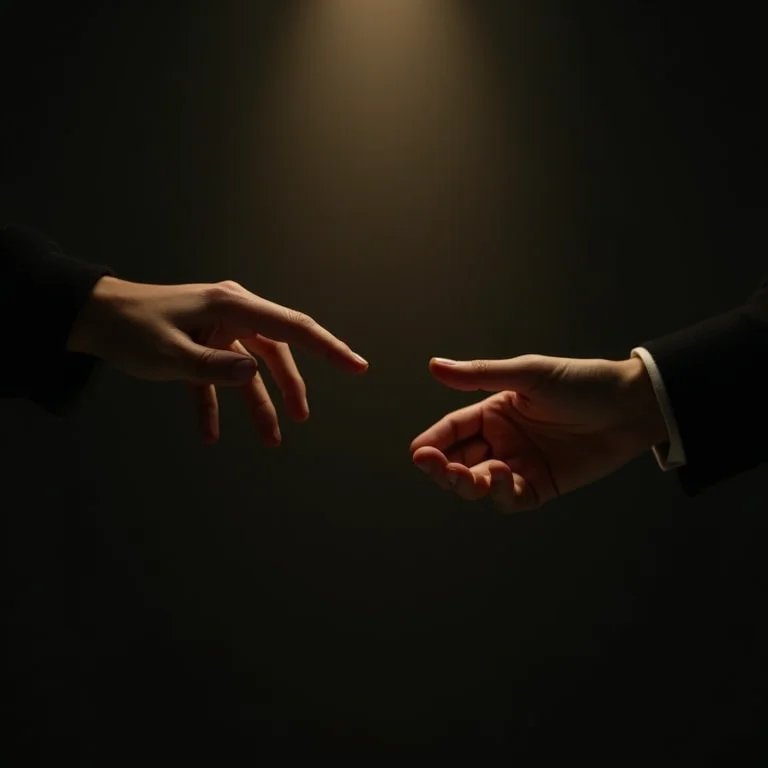 Mãos se estendendo em direção uma à outra.