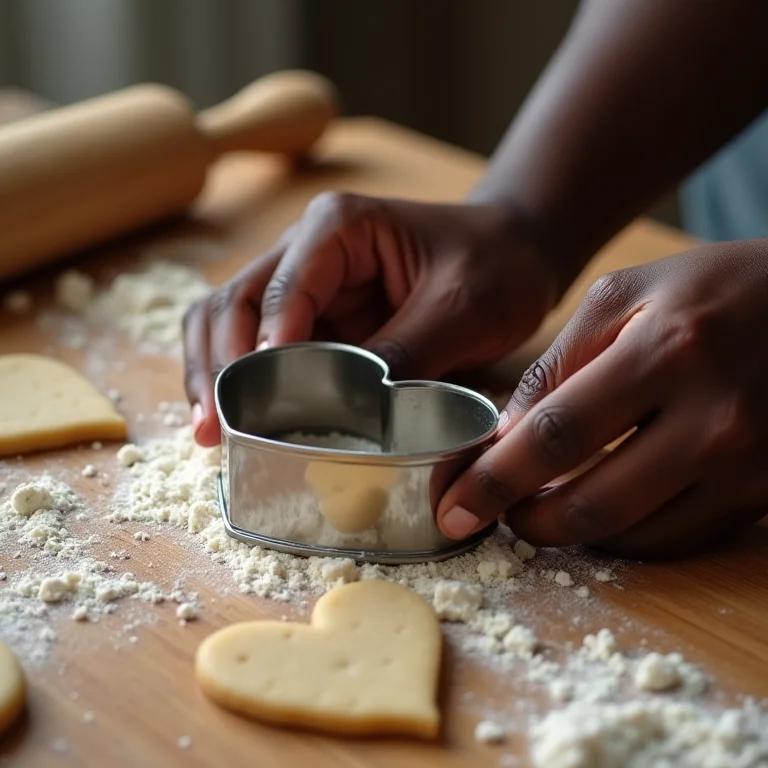 Mãos segurando cortador de biscoito de metal em formato de coração