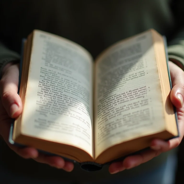 Mãos segurando livro aberto com anotações manuscritas