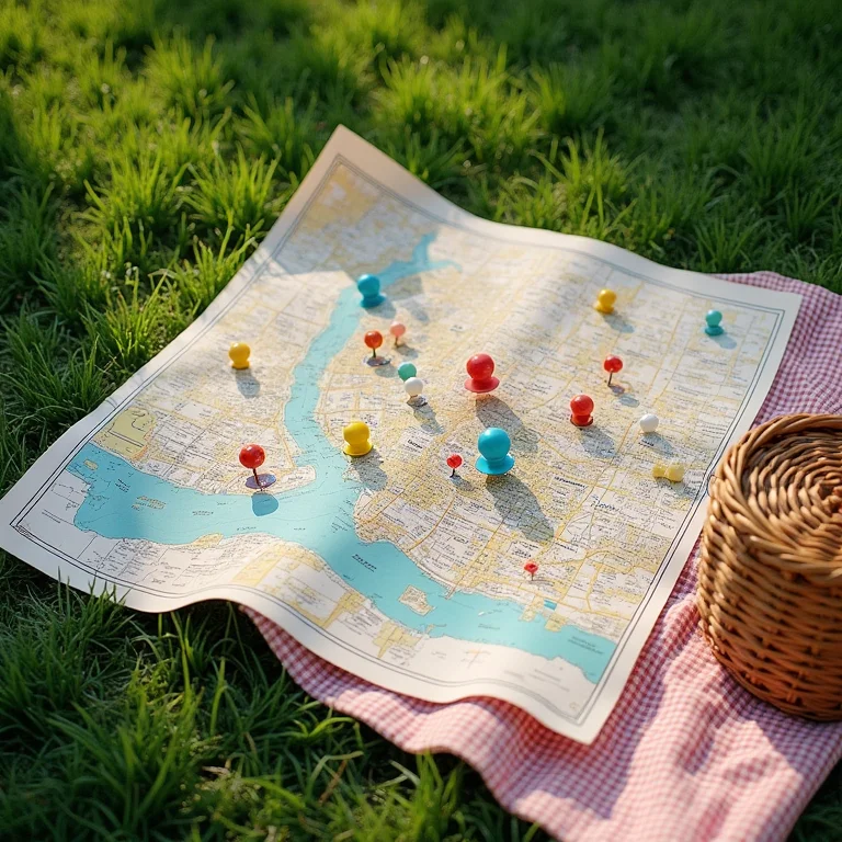 Mapa com locais acessíveis para piquenique marcados