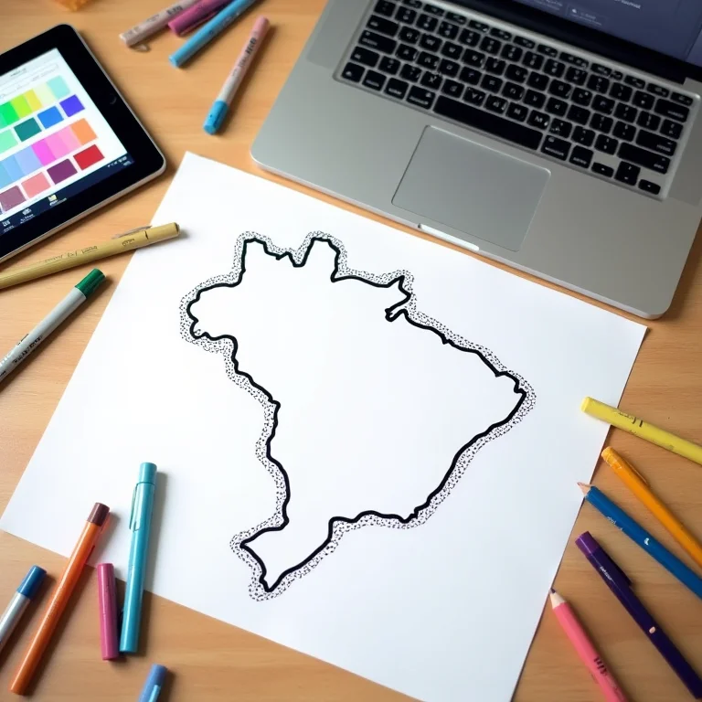 Mapa do Brasil digital para colorir com ferramentas de design