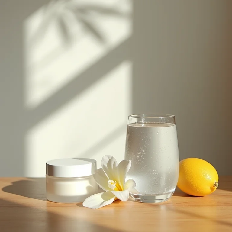 Máscara facial hidratante e copo d'água