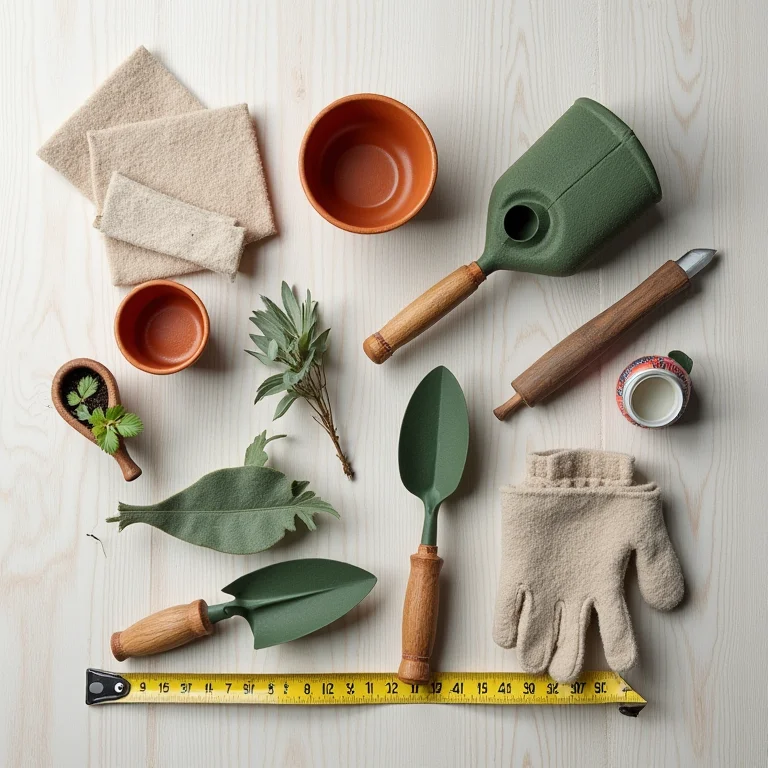 Materiais essenciais para criar sua horta em vasos de feltro.