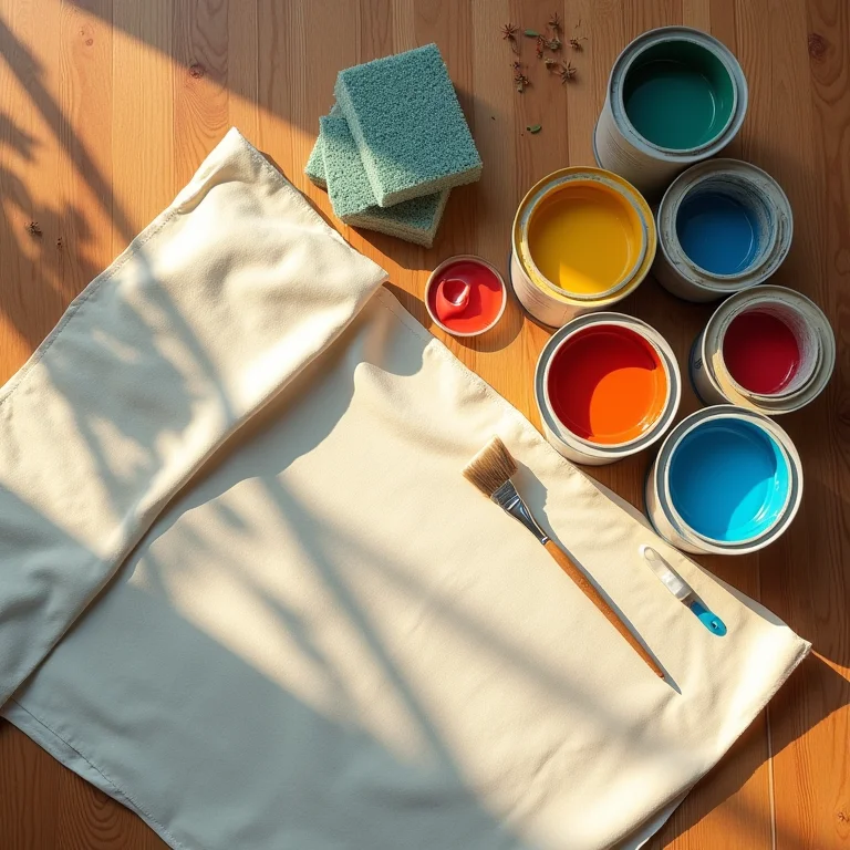 Materiais para pintura com esponja organizados no chão