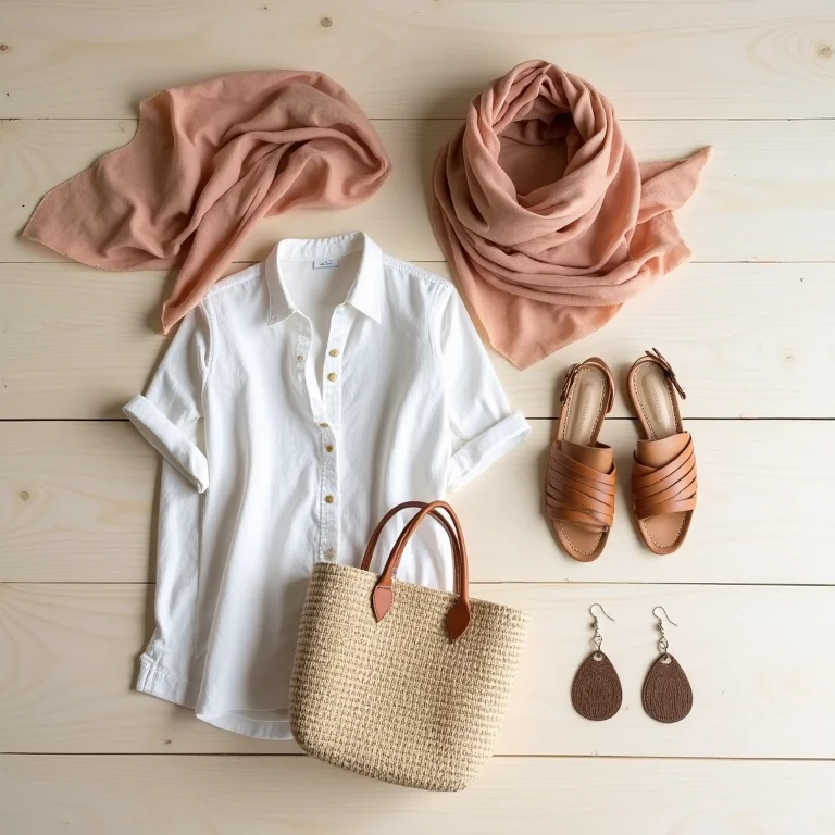 Maxi brincos artesanais combinados com lenço de seda e camisa de linho