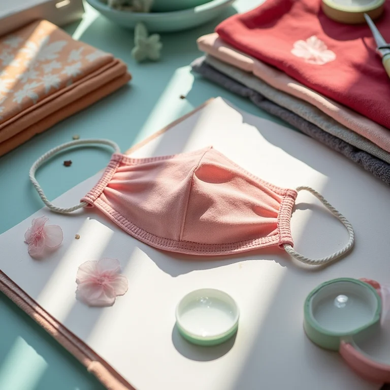 Mesa de artesanato com máscara com filtro e materiais de costura