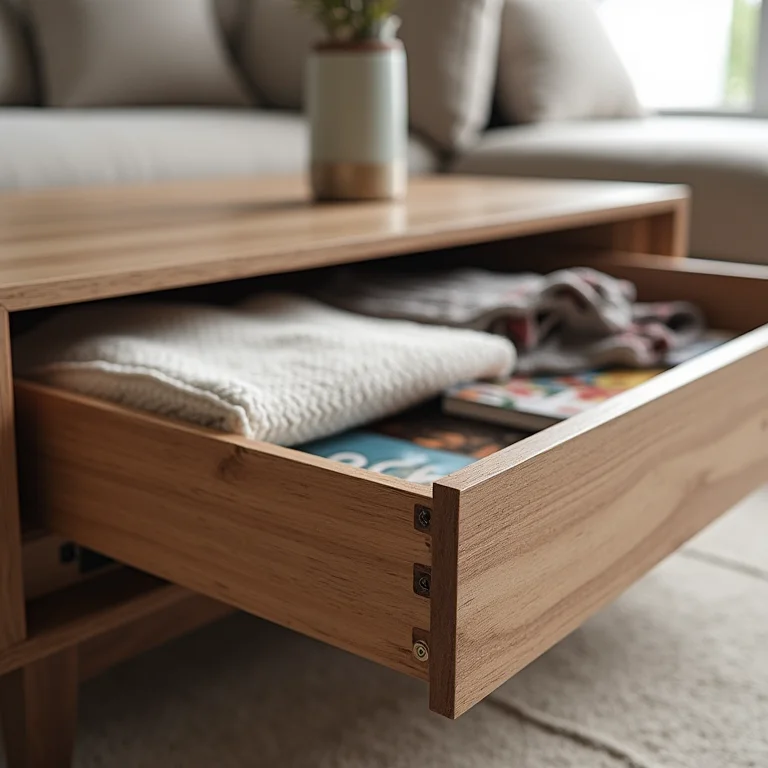 Mesa de centro multifuncional com compartimentos para armazenamento em sala pequena