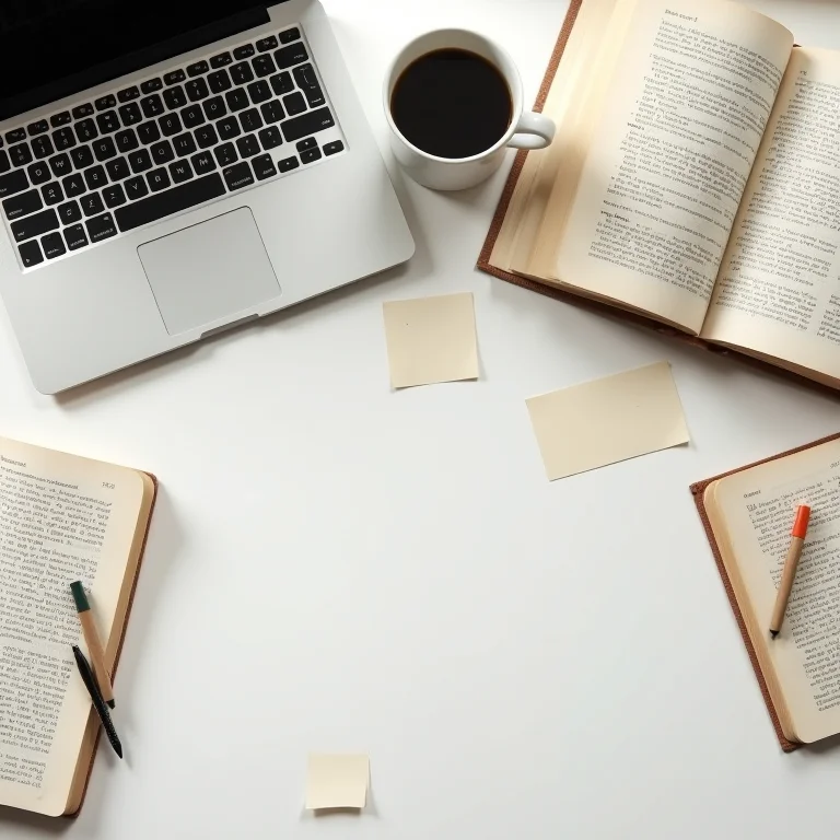 Mesa de estudo com materiais para TCC