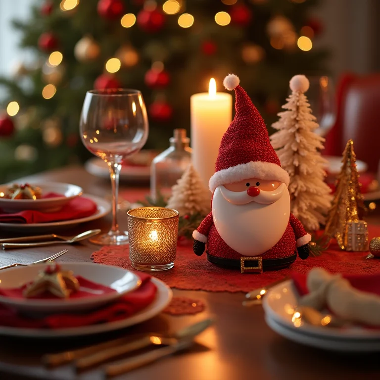 Mesa de Natal decorada com enfeites de Papai Noel em EVA