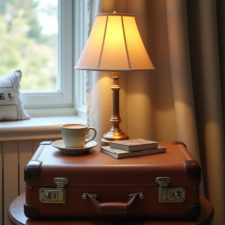 Mesa lateral charmosa feita com mala antiga