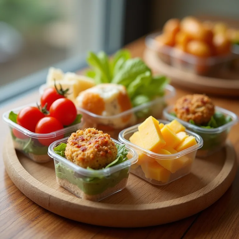Mini porções de lanche saudável em potes pequenos.