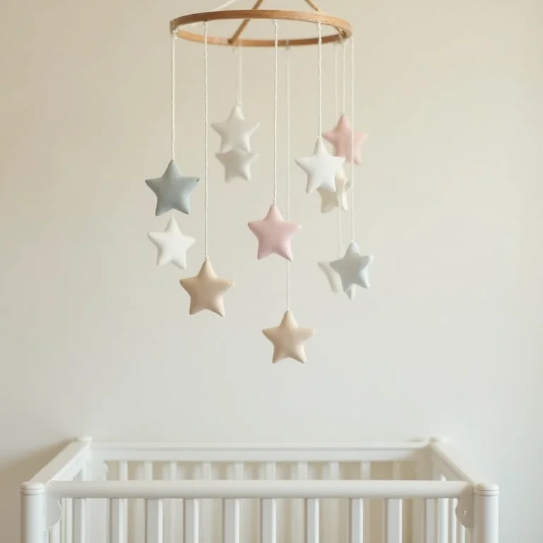 Móbile de estrelas pendurado em berço de bebê