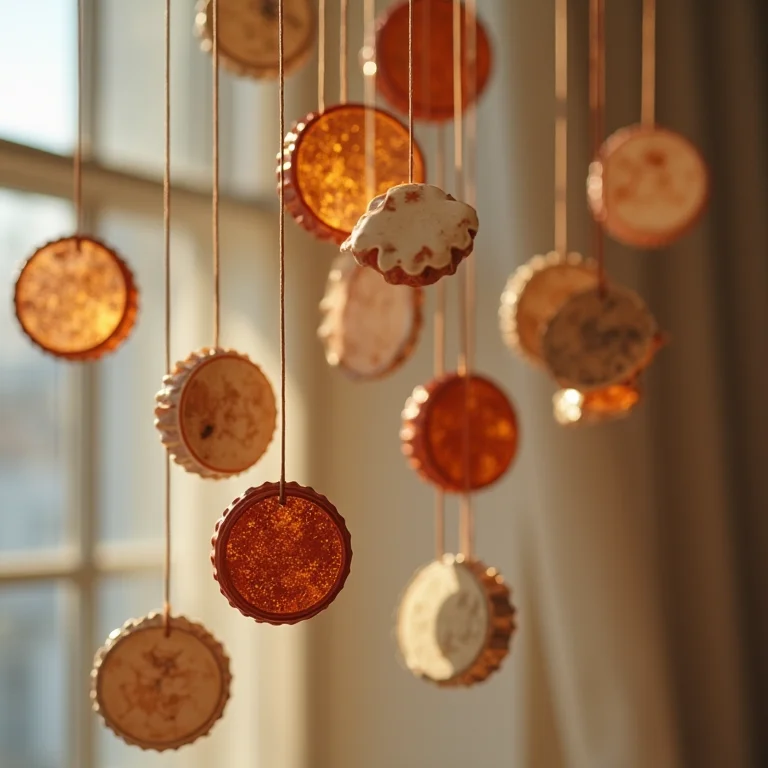 Móbile de tampinhas com formas geométricas